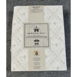 NIP Historic Royal Palaces Fleur De Lis Natural Beige White Queen Sheet Set